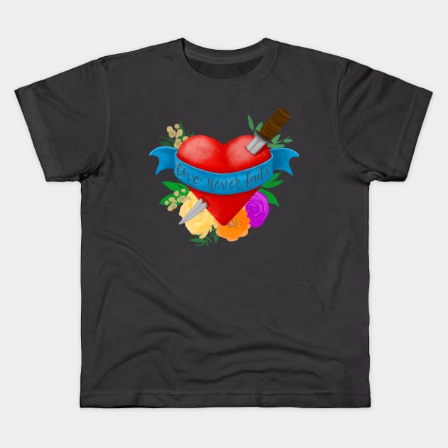 Love Never Fails Kids T-Shirt by BlackSheepArts